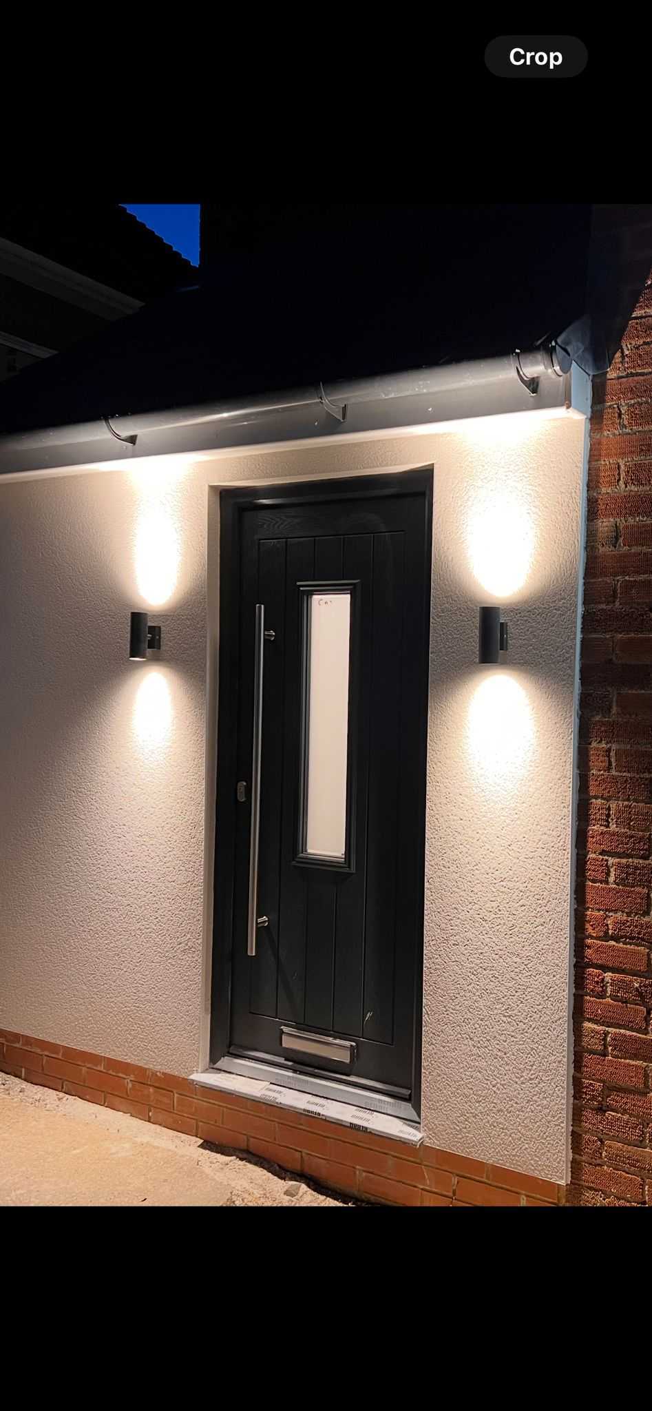Modern grey composite door installation with professional exterior lighting by CJB Renovations LTD in Wantage, Oxfordshire